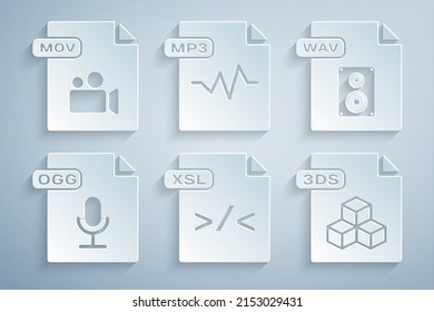 Set XSL file document, WAV, OGG, 3DS, MP3 and MOV icon. Vector