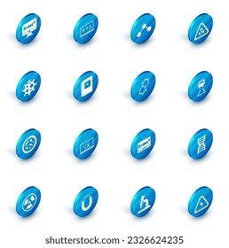 Set XYZ Coordinate system, Molecule, Triangle with radiation, Virus, Bacteria, Electrical panel, Test tube and flask and Chemical formula icon. Vector