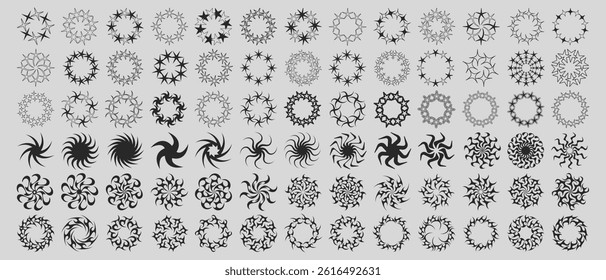 Set Of Y2k Abstract Circle Shapes. Collection of Streetwear Neo-Tribal Forms. Brutalist Wreath Pattern