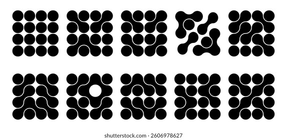 Set of Y2K abstract shapes on white background. Simple geometric forms in retro style. Vector templates for tattoo, logo, icon, notes, posters, banners, stickers, business cards.