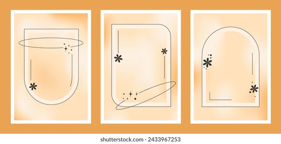 Set of y2k aesthetic posters with soft gradients. Abstract frames with trendy elements.
