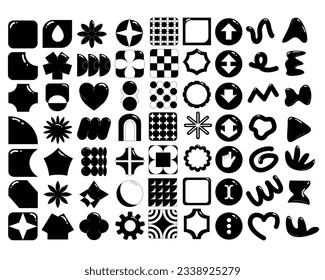 Set of Y2K bubble retro elements. Universal Colors Trendy geometric brutalism forms, memphis elements, Swiss style, Modern abstract graphic design elements.