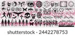 Set Of Y2k Cyber Punk Vector Elements. Collection Of Neo Tribal Gothic Graphics. Streetwear Pattern Signs.