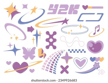 set of y2k design elements, abstract minimalist decorative clip art