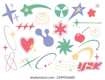 set of y2k design elements, abstract minimalist decorative clip art