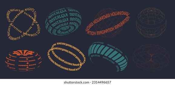 Set with Y2K elements. Aesthetic abstract vector shapes. Simple forms, symbols y2k style.