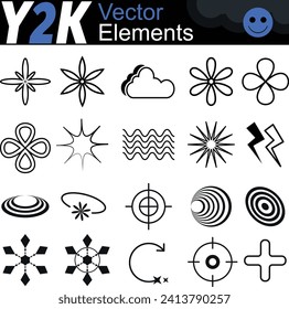 Set with Y2K elements. Aesthetic abstract vector shapes.