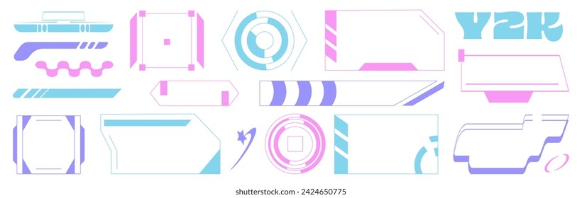 Conjunto con elementos Y2K. Formas de vector abstracto estético. Formas simples, símbolos y marcos estilo y2k.