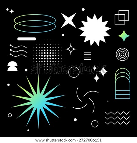 set of y2k geometric figure in minimal style vector
