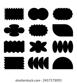 Set y2k geometric shape. Abstract shape silhouettes, black brutalism forms. Vector illustration