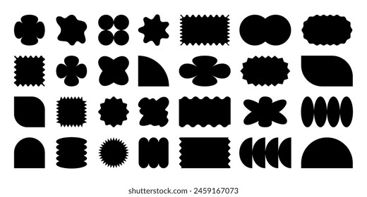 Set y2k geometric shape. Abstract shape silhouettes, black brutalism forms.