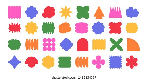 Set y2k geometric shape. Brutalism shapes, minimalist geometric elements, abstract forms.