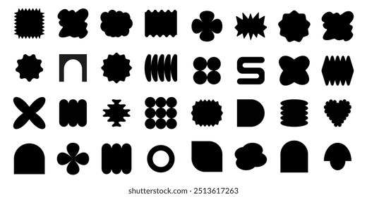 Set y2k geometric shape. Brutalism shapes, minimalist geometric elements, abstract forms.