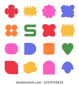 Set y2k geometric shape. Brutalism shapes, minimalist geometric elements, abstract forms.