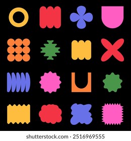 Set y2k geometric shape. Brutalism shapes, minimalist geometric elements, abstract forms.