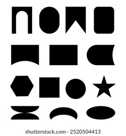 Set y2k geometric shape. Brutalism shapes, minimalist geometric elements, abstract forms.