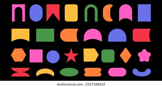 Set y2k geometric shape. Brutalism shapes, minimalist geometric elements, abstract forms.