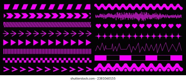 Set of Y2k guidelines and elements for design. Fashionable geometric forms of brutalism. Simple shapes, symbols, frames and arrows in y2k style.