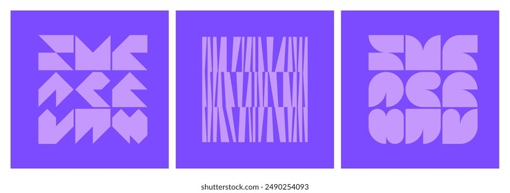 Set of Y2k naive purple square elements. Simple geometry shapes for composition. Quirky freeform objects. Trendy geometry stickers. Flat design. Minimalist style. Vectored shapes, retro vibes