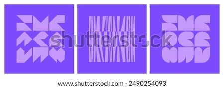 Set of Y2k naive purple square elements. Simple geometry shapes for composition. Quirky freeform objects. Trendy geometry stickers. Flat design. Minimalist style. Vectored shapes, retro vibes