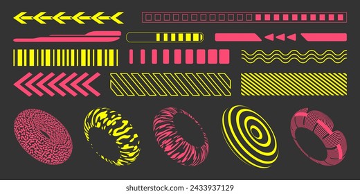 Set with y2k neon elements. Simple forms, symbols and frames y2k style. Aesthetic abstract shapes.