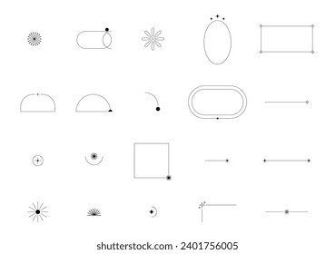 Set of Y2K outline Element Decoration Shape. Vector Aesthetic Line Ornament with Geometric Shape, Trendy Aesthetic Shapes Collection for Banner, Social Media, Poster, Cover