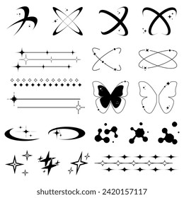 Set of Y2K retro, Abstract shapes, Minimalist aesthetic line elements