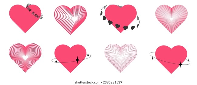 Set of y2k shapes with abstract elements. Illustration for Valentine's day.