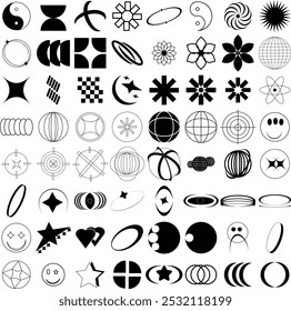 Set of  Y2K star elements vector icon.