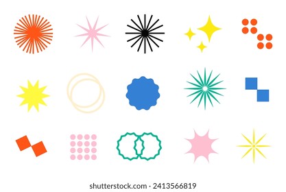 Set of Y2K stars and  futuristic graphic ornaments. Vector graphics