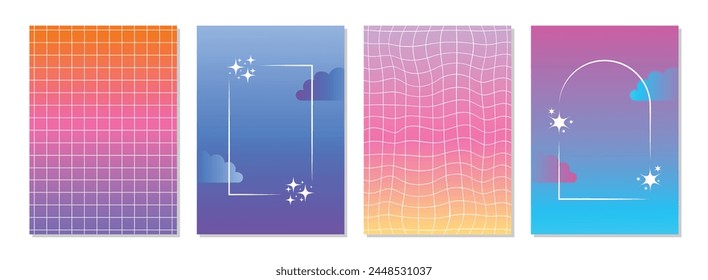 Conjunto de fondos de estilo y2k con degradado y marcos. Nostalgia de los años 2000, 90.