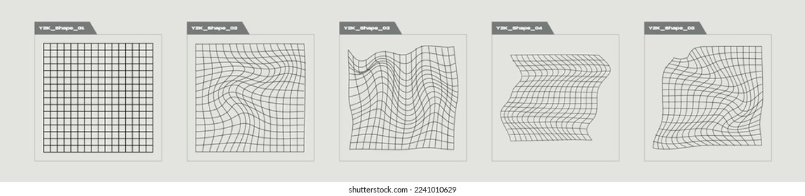 Set of Y2K style vectors of objects. Rave psychedelic retro futuristic set. Templates for notes, posters. Futuristic. Vector illustration