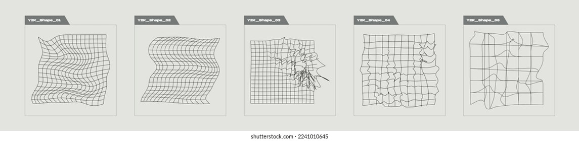 Set of Y2K style vectors of objects. Trendy geometric postmodern figures. Objects in y2k style. Futuristic. Vector illustration