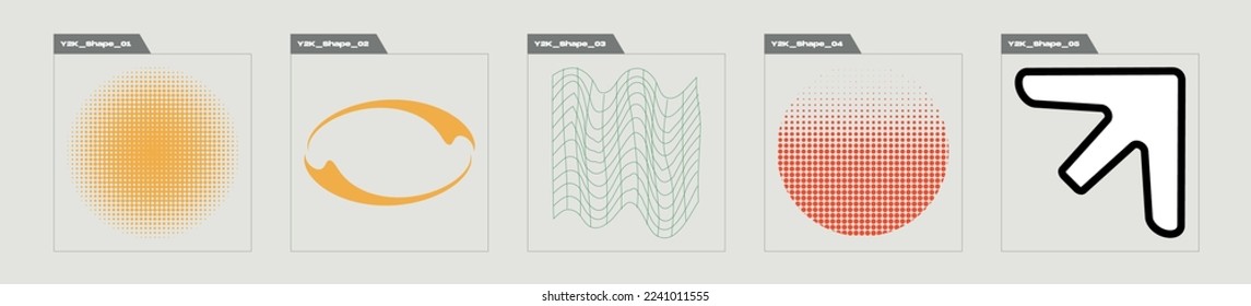 Set of Y2K style vectors of objects. Rave psychedelic retro futuristic set. Objects in y2k style. Isolated on black background. Vector illustration