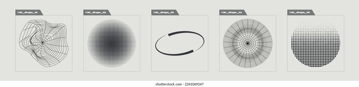Set of Y2K style vectors of objects. Rave psychedelic retro futuristic set. Flat minimalist icons. Retro Futurist. Vector illustration