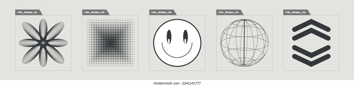 Set of Y2K style vectors of objects. Extraordinary Graphic Assets. Objects in y2k style. Retro Futurist. Vector illustration