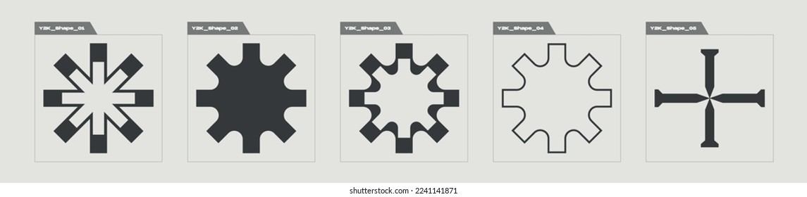 Set of Y2K style vectors of objects. Large set of retro objects for design. Elements for graphic decoration. Isolated on black background. Vector illustration