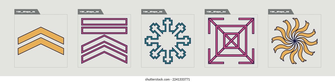 Set of Y2K style vectors of objects. Retro futuristic graphic ornaments. For modern T-shirts designed. Retro Futurist. Vector illustration