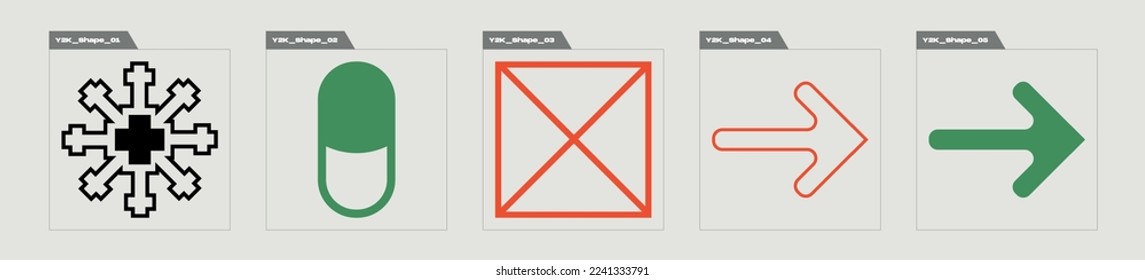 Set of Y2K style vectors of objects. Large set of retro objects for design. For modern T-shirts designed. Futuristic. Vector illustration