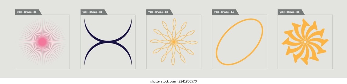 Set of Y2K style vectors of objects. Retro futuristic graphic ornaments. Elements for graphic decoration. Projects, posters, banners. Vector illustration