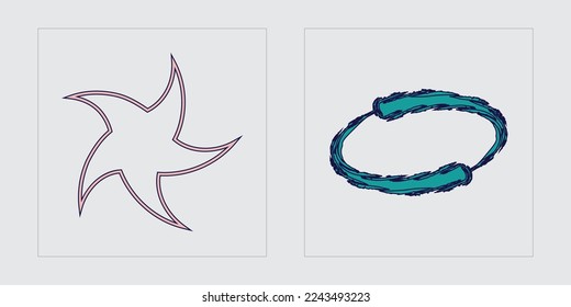Set of Y2K style vectors of objects. Rave psychedelic retro futuristic set. Templates for notes, posters. Stars, starburst . Vector illustration