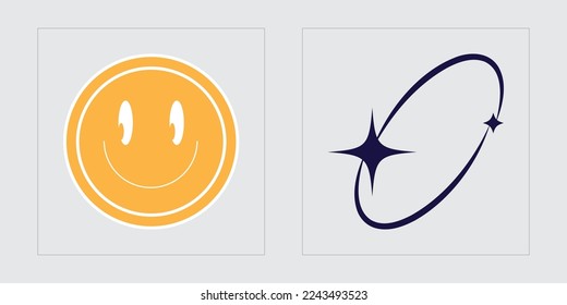 Set of Y2K style vectors of objects. Rave psychedelic retro futuristic set. Templates for notes, posters. Retro Futurist. Vector illustration