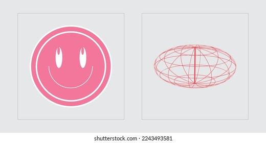 Set of Y2K style vectors of objects. Brutalism star and flower shapes. Cyberpunk elements. Stars, starburst . Vector illustration