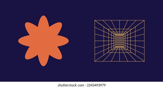 Set of Y2K style vectors of objects. Trendy geometric postmodern figures. For modern T-shirts designed. Isolated on black background. Vector illustration