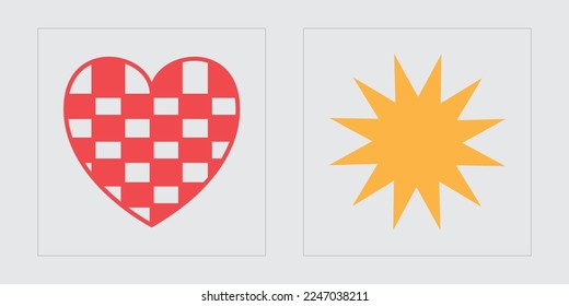Set of Y2K style vectors of objects. Brutalism star and flower shapes. Modern abstract forms. Futuristic. Vector illustration