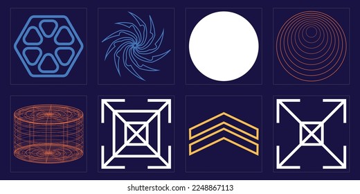 Set of Y2K style vectors of objects. Brutalism star and flower shapes. Flat minimalist icons. Retro Futurist. Vector illustration
