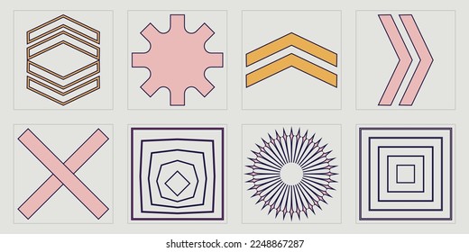 Set of Y2K style vectors of objects. Rave psychedelic retro futuristic set. Modern abstract forms. Projects, posters, banners. Vector illustration
