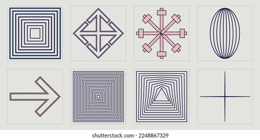 Set of Y2K style vectors of objects. Brutalism star and flower shapes. Flat minimalist icons. Retro Futurist. Vector illustration