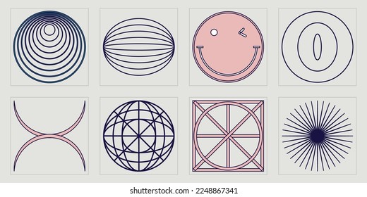Set of Y2K style vectors of objects. Retro futuristic graphic ornaments. Elements for graphic decoration. Projects, posters, banners. Vector illustration