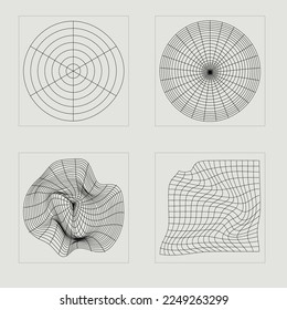 Set of Y2K style vectors of objects. Brutalism star and flower shapes. Templates for notes, posters. Anti-design. Vector illustration
